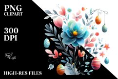 Colorful Flower with Hanging Easter Eggs PNG Product Image 2