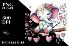 Colorful Boho Elephant on Tree Branch with Hearts PNG Product Image 2