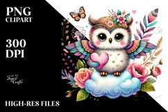 Colorful Owl on Cloud PNG Product Image 2