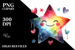 Simple Smiling Star with Hearts PNG Product Image 1