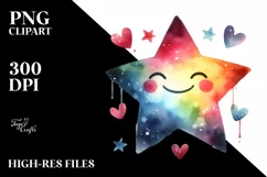 Colorful Smiling Star with Hearts PNG Product Image 2
