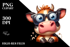 Playful Cartoon Cow with Oversized Sunglasses PNG Product Image 2