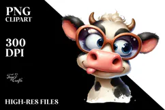 Playful Cartoon Cow with Oversized Sunglasses PNG Product Image 2