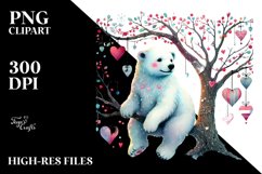Colorful Adorned Polar Bear on Tree Branch with Hearts PNG Product Image 2