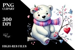 Colorful Adorned Polar Bear on Tree Branch with Hearts PNG Product Image 2