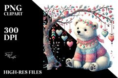 Colorful Adorned Polar Bear on Tree Branch with Hearts PNG Product Image 2