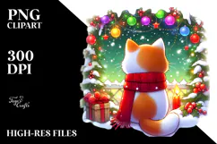 Cute Watercolor Cat with Vibrant Christmass Decorations PNG Product Image 2
