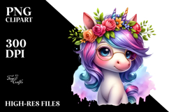 Cute Unicorn with Floral Wreath, Transparent PNG Product Image 2
