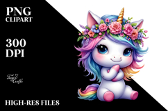 Cute Unicorn with Floral Wreath, Transparent PNG Product Image 2