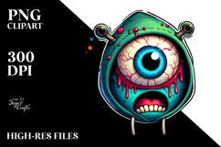 Funny Eyeball Monster with Spooky Hoodie PNG Product Image 2