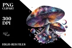 Mystical Celestial Mushroom Watercolor Splash PNG Product Image 1