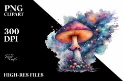 Mystical Celestial Mushroom Watercolor Splash PNG Product Image 3