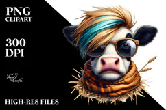 Funny Cow with Cool Hair Watercolor Product Image 2