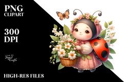 Detailed Watercolor Boho Ladybug with Jasmine Bouquet Product Image 1