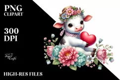 Baby Cow with Heart PNG Product Image 2