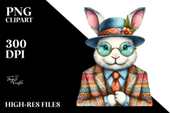 Funny Cute Rabbit Smiling Wearing a Suit and a Retro One Eye Product Image 2
