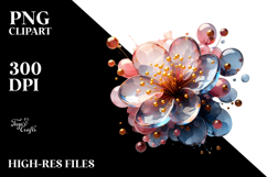 Abstract -Like Cherry Blossom with Golden Insertions PNG Product Image 2