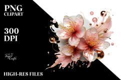 Abstract -Like Cherry Blossom with Golden Insertions PNG Product Image 2