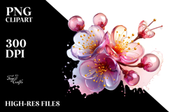 Abstract -Like Cherry Blossom with Golden Insertions PNG Product Image 2