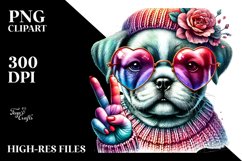 Detailed Colorful Puppy with Heart Sunglasses, PNG Product Image 2