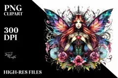 Vibrant Gothic Fairy Watercolor PNG Product Image 1
