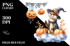 Halloween Otter with Hanging Jack-o'-lanterns, High-Res PNG Product Image 2