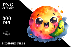 Funny Cute Moon, Vibrant Watercolor Product Image 2