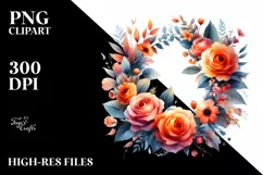 Vibrant Wreath with Orange Roses | Sublimation Clipart Product Image 1
