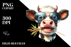 Funny Baby Cow with Sunglasses PNG Product Image 2