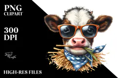 Funny Baby Cow with Sunglasses PNG Product Image 2