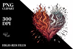 Vintage Hand Drawn Fire & Ice Heart PNG Product Image 2