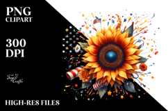 Vintage Sunflower with Confetti in USA Flag Colors, PNG Product Image 2