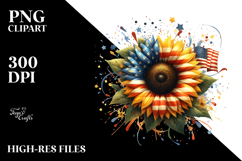 Vintage Sunflower with Confetti in USA Flag Colors, PNG Product Image 2