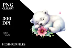 Digital Watercolor Cute Baby Polar Bear PNG Product Image 2
