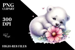 Digital Watercolor Cute Baby Polar Bear PNG Product Image 2