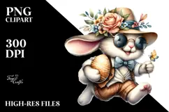 Watercolor Smiling Bunny with Vintage Hat PNG Product Image 2