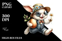 Watercolor Smiling Bunny with Vintage Hat PNG Product Image 2