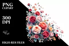 Colorful Red Rose Floral Frame PNG Product Image 1
