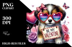 Puppy with Heart Sunglasses &quot;Be My Valentine&quot; PNG Product Image 2