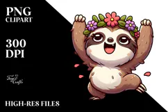 Excited Sloth with Flower Crown.png Product Image 2