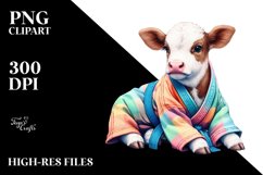 Baby Cow in Martial Artist's Gi, Colorful PNG Product Image 3
