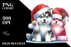 Watercolor Siberian Husky with Christmass Decorations PNG Product Image 2