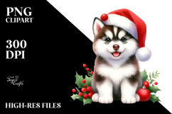 Siberian Husky with Santa Hat, High-Res PNG Product Image 2
