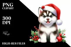 Siberian Husky with Santa Hat, High-Res PNG Product Image 1