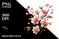 Cherry Blossom with Golden Insertions, PNG Product Image 2