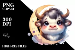 Colorful Musk Ox with Moon Clipart Product Image 1