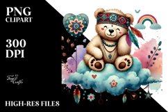 Colorful Boho Bear on Cloud with Hearts PNG Product Image 2
