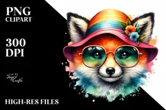 Layered Cute Fox Sunglasses Sun Watercolor Clipart Product Image 1