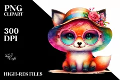 Layered Cute Fox Sunglasses Sun Watercolor Clipart Product Image 3