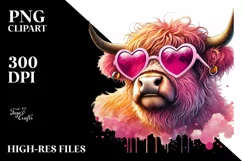 Colorful Pink Highland Cow PNG Product Image 2